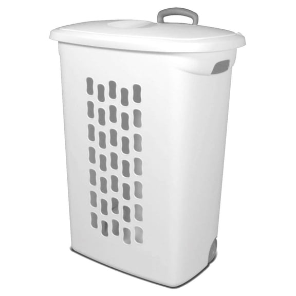 Ultra Wheeled Laundry Hamper with Lid, Handle and Wheels for Easy Rolling of Clothes to and from The Laundry Room, Plastic, White, 1-Pack