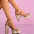 thumbnail image 3 of Rokment Bling Sequin Platform Dressy Sandals for Women Bride Wedding Summer Casual Leather Open Toe Ankle Strap Chunky Heels Dress Pumps Shoes, 3 of 8