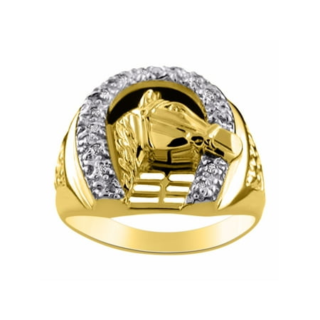 - Diamond Horseshoe Ring LUCKY Sterling Silver or Yellow Gold Plated CCSL-MR2959DY