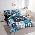 thumbnail image 4 of Homewish Bohemian Western Adult Twin Bedding Sets 7-Piece, Cartoon Cowgirl Cowboy Bedding Comforter Set, Teal Buffalo Plaid Reversible Sheet Sets, Lightweight Room Decor, 4 of 8