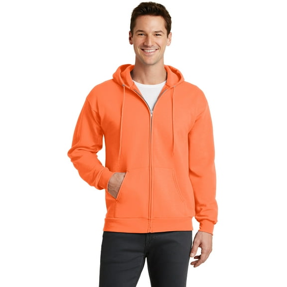 Port & Company PC78ZH Core Fleece Full-Zip Hooded Sweatshirt, Neon Orange, 4XL