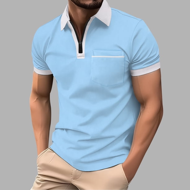 pstuiky camiseta de hombre, Camisa deportiva tipo jersey de manga corta con cremallera y bolsillos para hombre camisas casuales para hombre xxxl