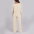 thumbnail image 5 of Women's Ribbed Knit Two Piece Sleepwear Set 2025, Long Sleeve Loungewear Pajamas with Crew Neck Top, Soft Comfortable Casual Sportswear for Home Relaxation, Travel and Everyday Wear Beige XL, 5 of 6