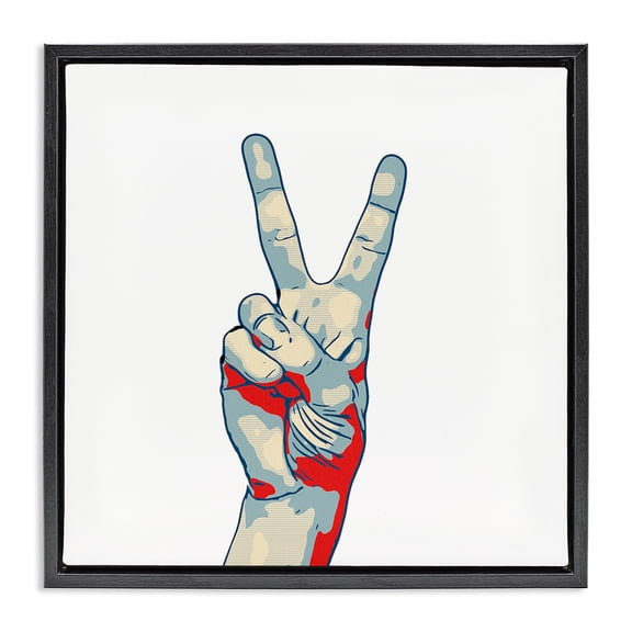 Stupell Industries Eclectic Pop Style Peace Gesture Black Floating Frame Canvas Art, 18 x 18, by Kim Curinga