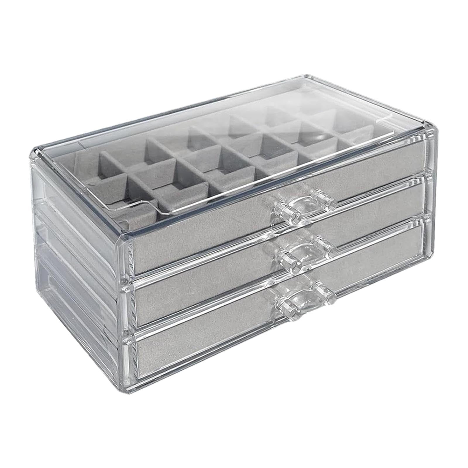 3-Layer Jewelry Storage Box With Drawers,Flannel Lined Jewelry Organizer Case,Earrings Rings Necklace Bracelet Compartment Holder,Portable Vanity Jewelry Display Box Multi Section Storage Organizer