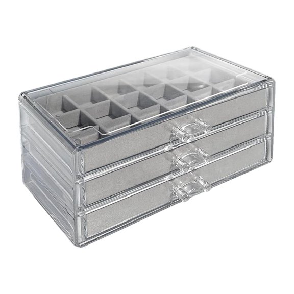 Nmdmisc Acrylic Jewelry Organizer Box with 3 Drawers,Clear Jewelry Boxes for Women Earring Rings Bangle Bracelet and Necklace Holder Storage Velvet Jewelry Display Case -Gray