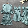 thumbnail image 2 of YWDJ Womens Robes Green Lace Short Length Lightweight Solid Long Sleeve 4 Piece Pajamas S, 2 of 3