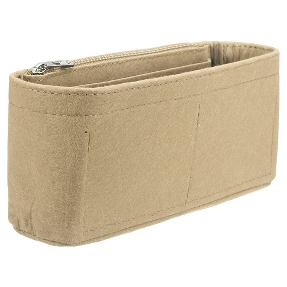 Purse Organizer Insert, Felt Handbag Shaper with Zipper, 9.5"x2.4"x4.3", Beige