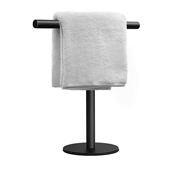 Soporte para toallas de mano, soporte para tocador de baño, encimera, toallero en forma de T negro mate, soporte para barra de toalla para baño y cocina