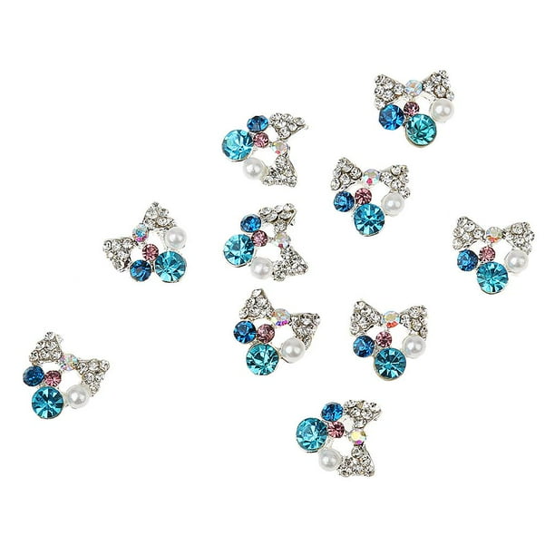 10pcs Decoraciones Etiqueta engomada 3D Flor Brillo Diamante de imitación Azul shamjiam Decoraciones Del Arte Del Clavo