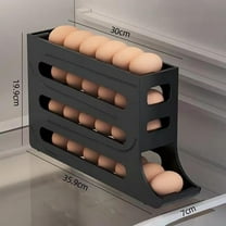 Egg Storage Rack for Fridge | Auto Rolling Fridge Egg Holder Rack for Kitchen | Egg Tray Organizer | 4 Tiers Tilted Design Container for Eggs (Gray)