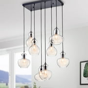Warehouse Of Tiffany Beveen Black Metal and Glass Gourde 8-light Pendant(D0102H5PILV.)