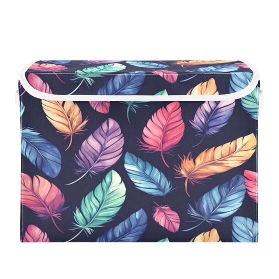 Storage Box With Lid 16.5x12.6x11.8In Foldable Stacked Household Storage Box Lovely Colorful Feathers