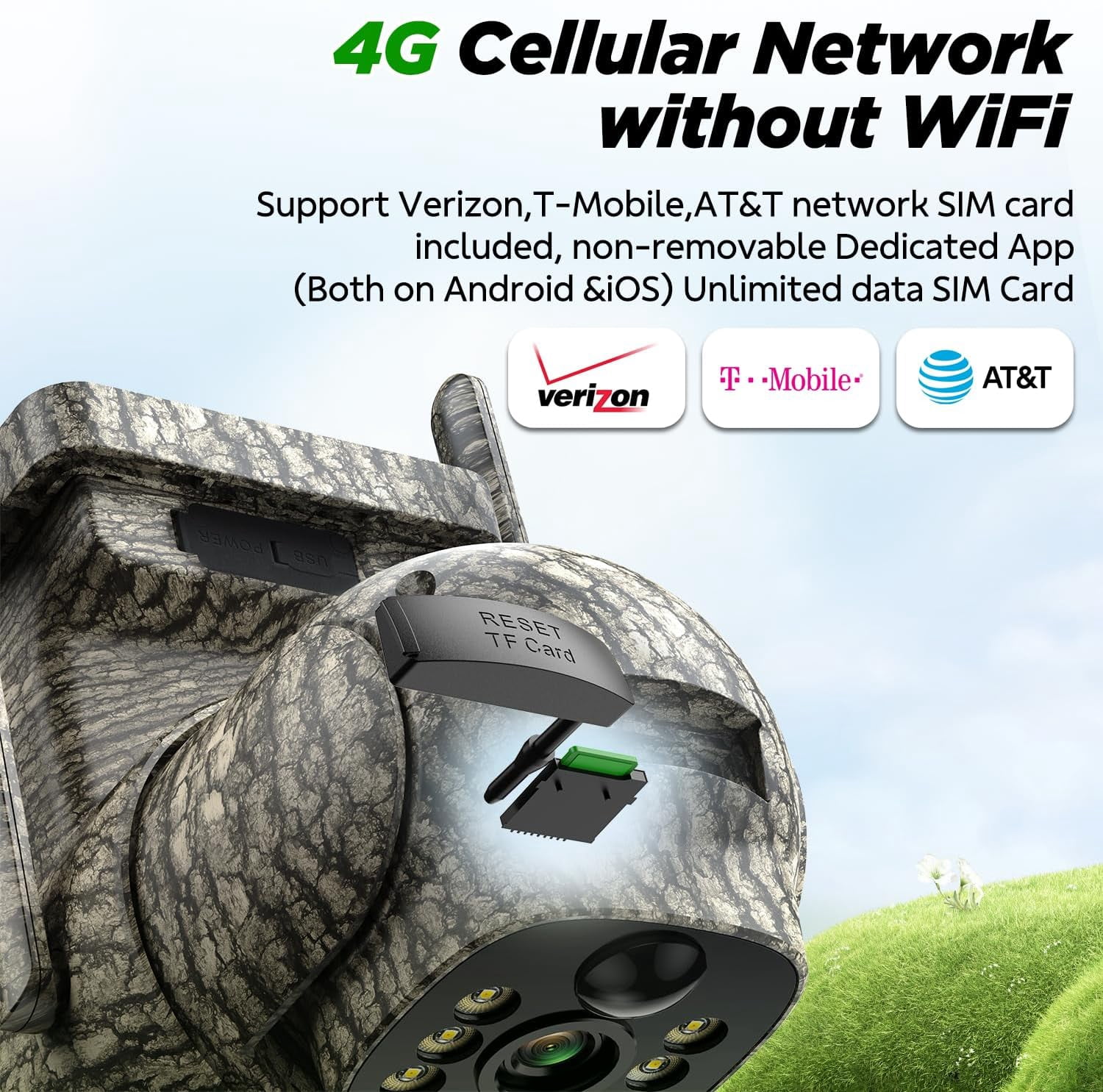 CAMPARK 4G LTE Cellular Trail Camera 2 Pack, 2.5K Game Camera Hunting Camera Solar Wireless Battery with 360° View & Playback, Night Vision, Auto Tracking, Motion Activated Cellular Security Camera