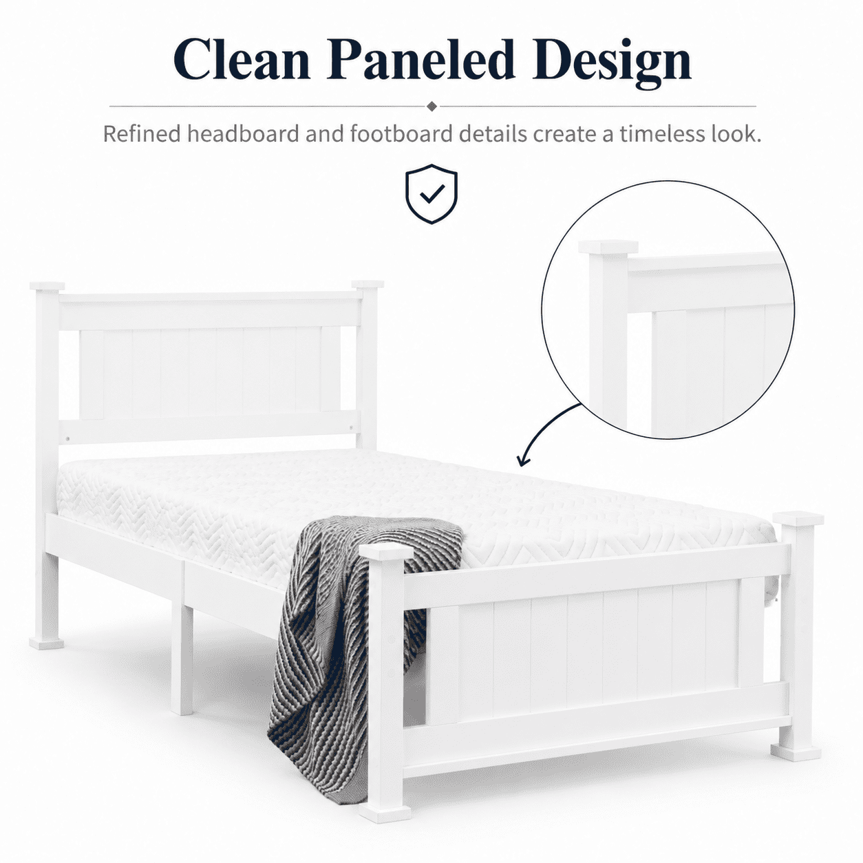 Ktaxon Twin Wood Platform Bed with Headboard, Teen Bed, White