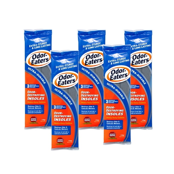 Odor-Eaters Ultra-Durable Insoles, 3 Odor-Destroying Insoles, Heavy-Duty Cushion, Destroys Odor & Controls Wetness - 5 Pack