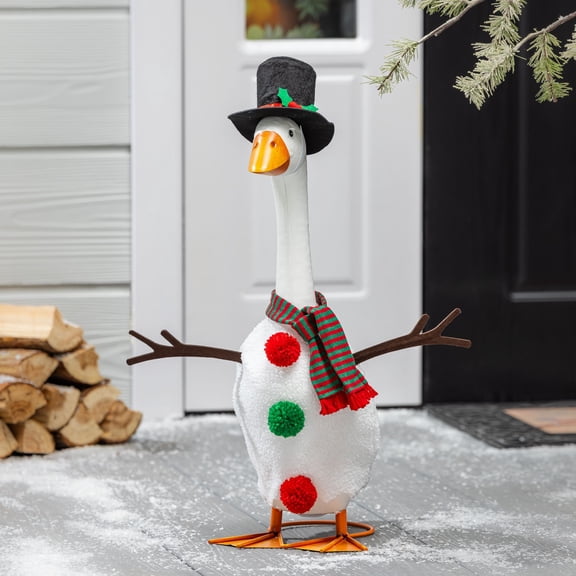 Evergreen Porch Goose Outfit for Giddy the Goose, Snowman Decorative Clothes Costume for 21" Garden Geesse Statues, Seasonal Home Dcor