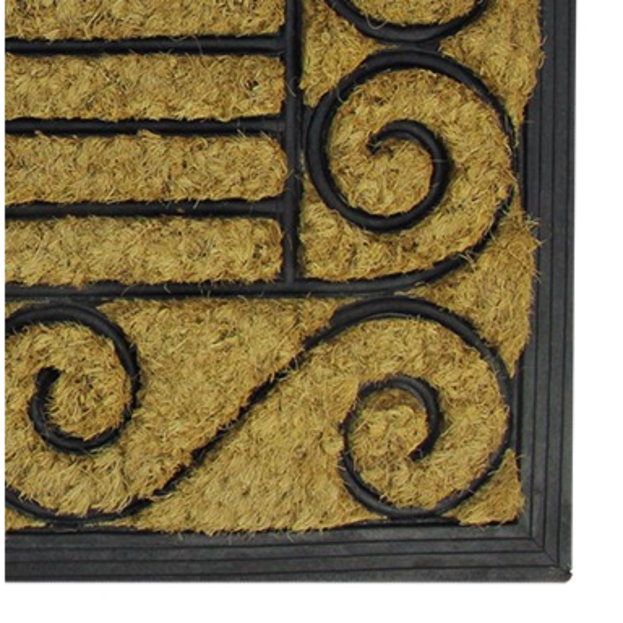 Decorative Black Rubber and Coir Outdoor Rectangular Door Mat 29.5" x 17.75"