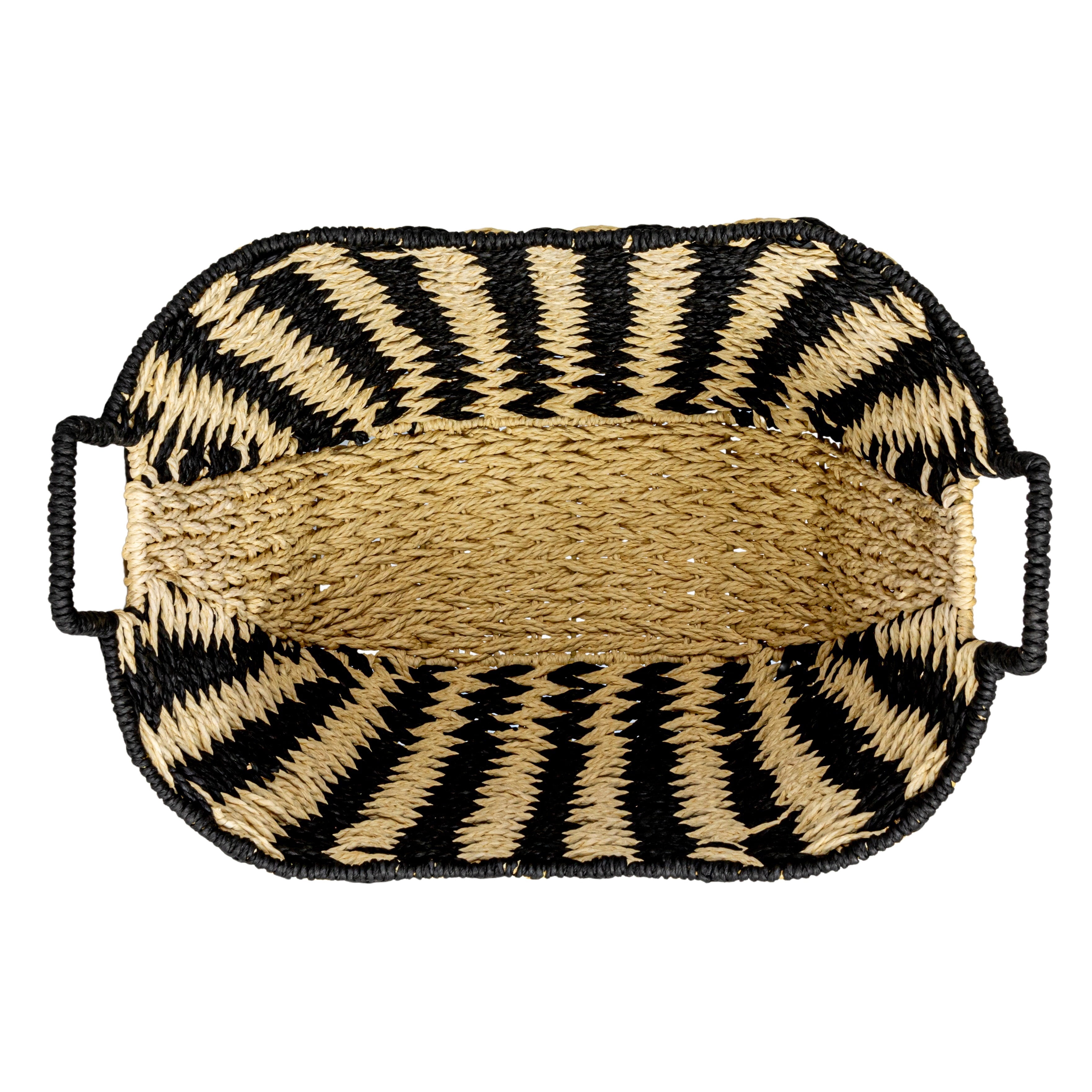 Household Essentials Zigzag Woven Paper Rope Basket, Black and Natural
