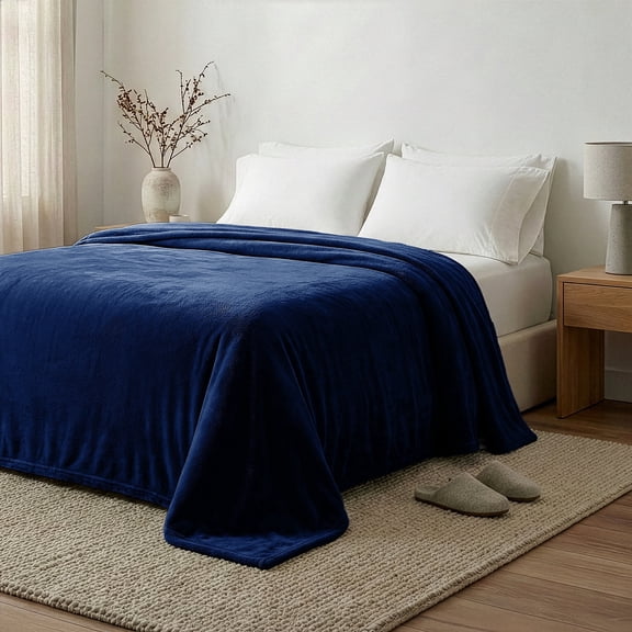 Regal Living Warm & Cozy Plush Velvet Blanket, Navy Blue, 66 x 90