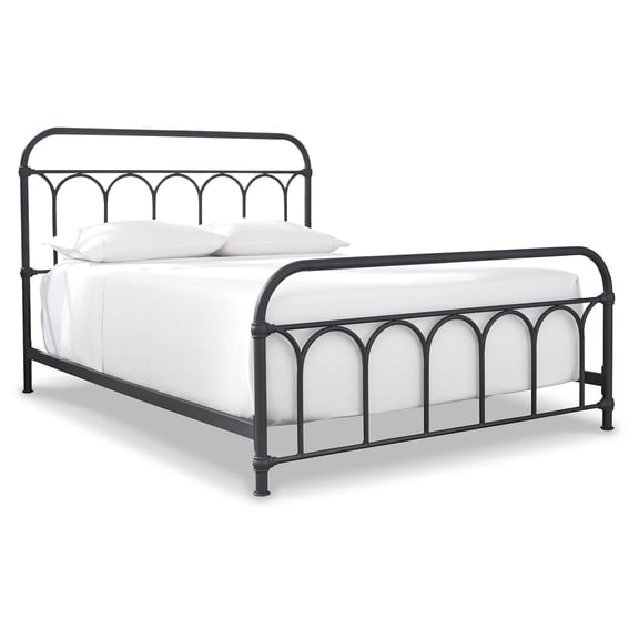 Signature Design by Ashley Nashburg Farmhouse Industrial Metal Bed with Powdercoated Finish, Queen, Matte Black