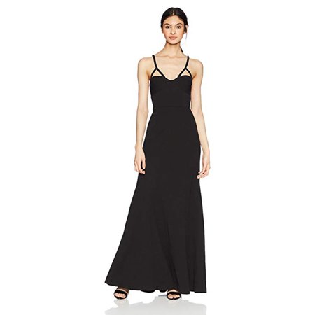 Vera Wang Long Spaghetti Strap Gown Cutout Detail, Black,