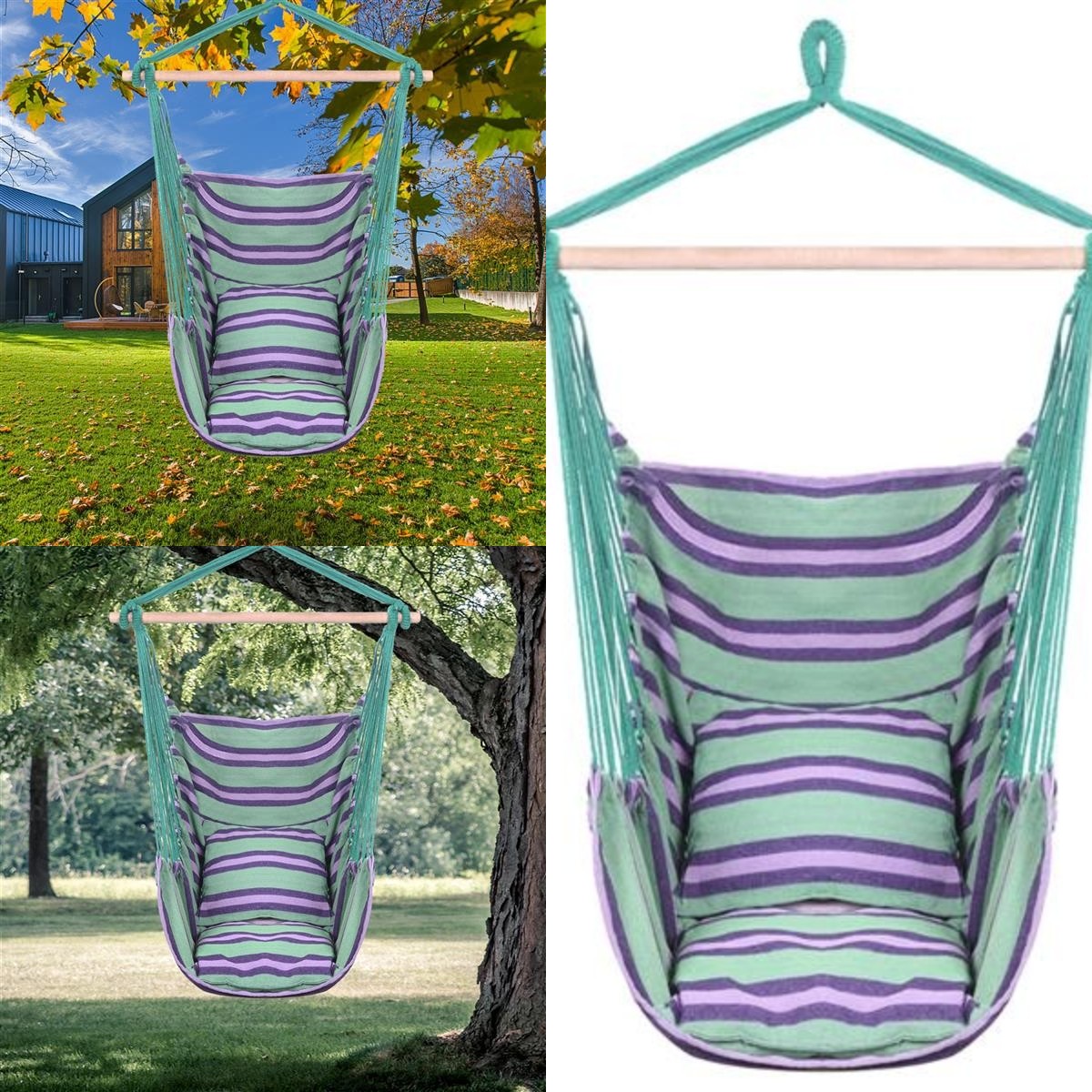 GOOD DEAL! Outdoor Swing Chair, Hammock Chair Swing SoftSpun Cotton Rope Weaving Chair Hardwood