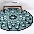 thumbnail image 7 of Laddha Home Designs 6' White and Blue Floral Medallion Hand Tufted Round Wool Area Throw Rug, 7 of 7