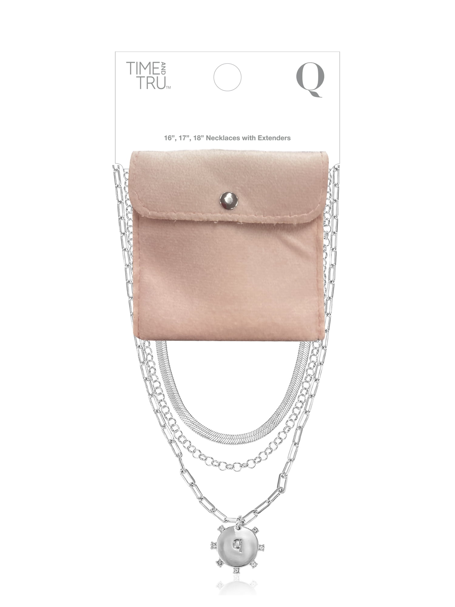 Time and Tru Silvertone Necklace, 3 Piece, Initial Q