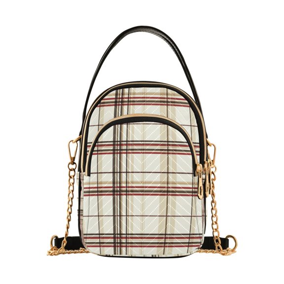 FORMRS Crossbody Bag for Women Quilted Travel Shoulder Cell Phone Purse with Chain Strap Handbag, Cream Plaid