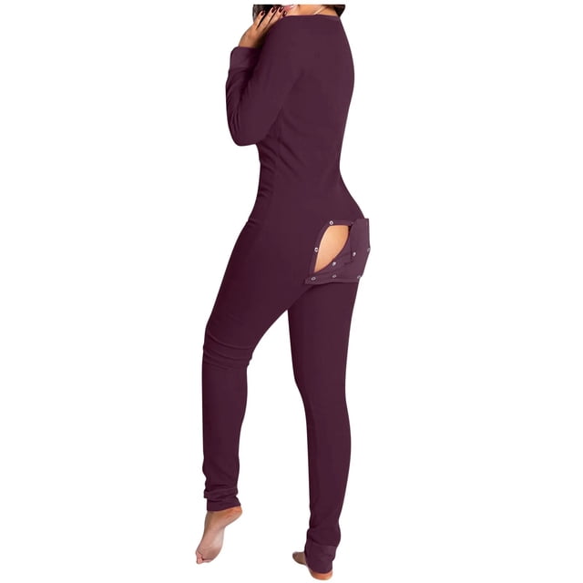 Pijama con solapa abotonada funcional para adultos, ropa de dormir de una pieza, color rojo, de manga larga, para el hogar, para Navidad, novedad de 2021