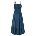 thumbnail image 1 of Vestido GRACE KARIN, casual, de verano, maxi azul fruncido para mujer, 1 of 7