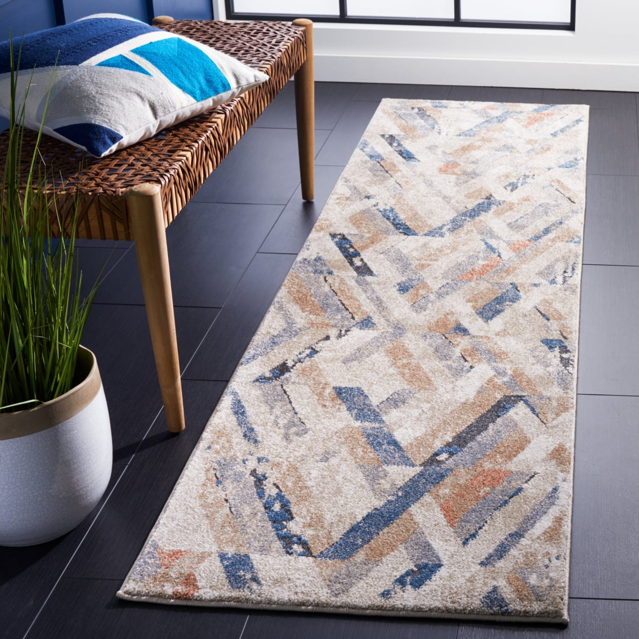 SAFAVIEH Coppertone Amara Geometric Area Rug, Ivory/Navy, 6'7" x 6'7" Round