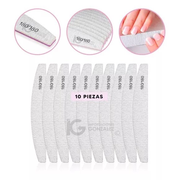 Lima Profesional Para Uñas Acrílicas Gel Manicure 10 Piezas Grosor 180/180 Belié Profesional