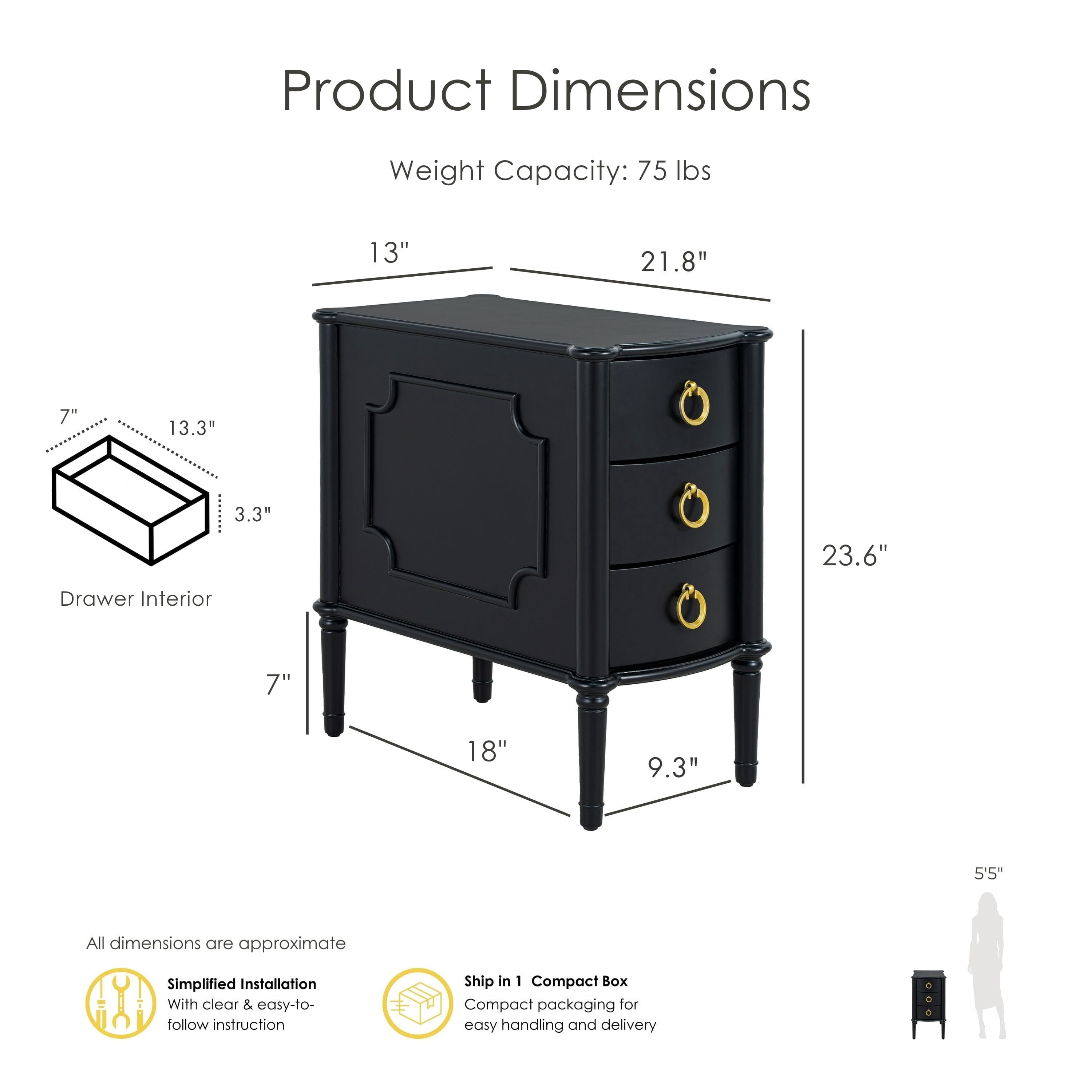 Furniture of America Ivera Modern Wood 3-Drawer Nightstand with Tapered Legs, Black