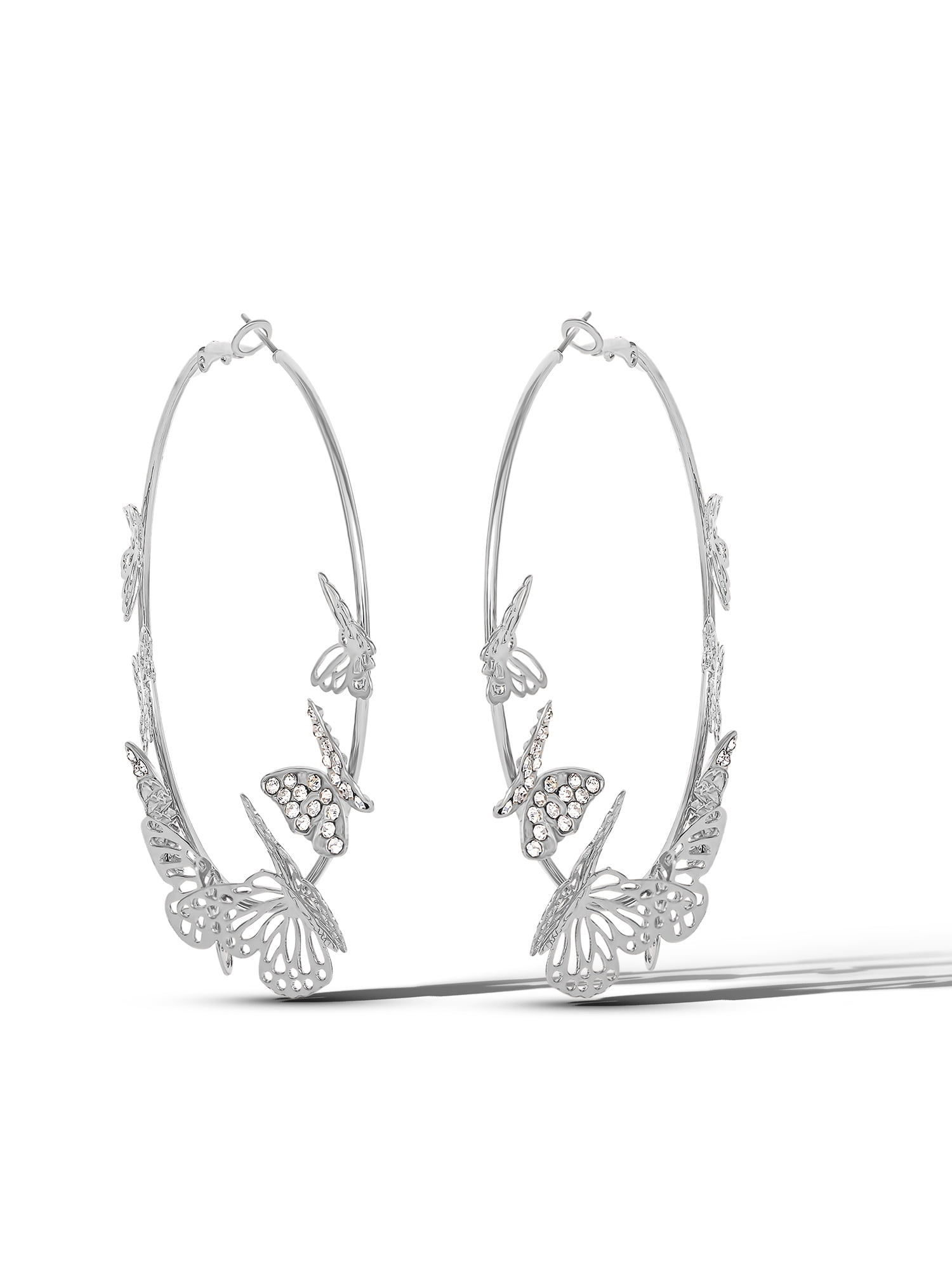 Jessica Simpson Women’s Butterfly Hoop Earrings, Silvertone