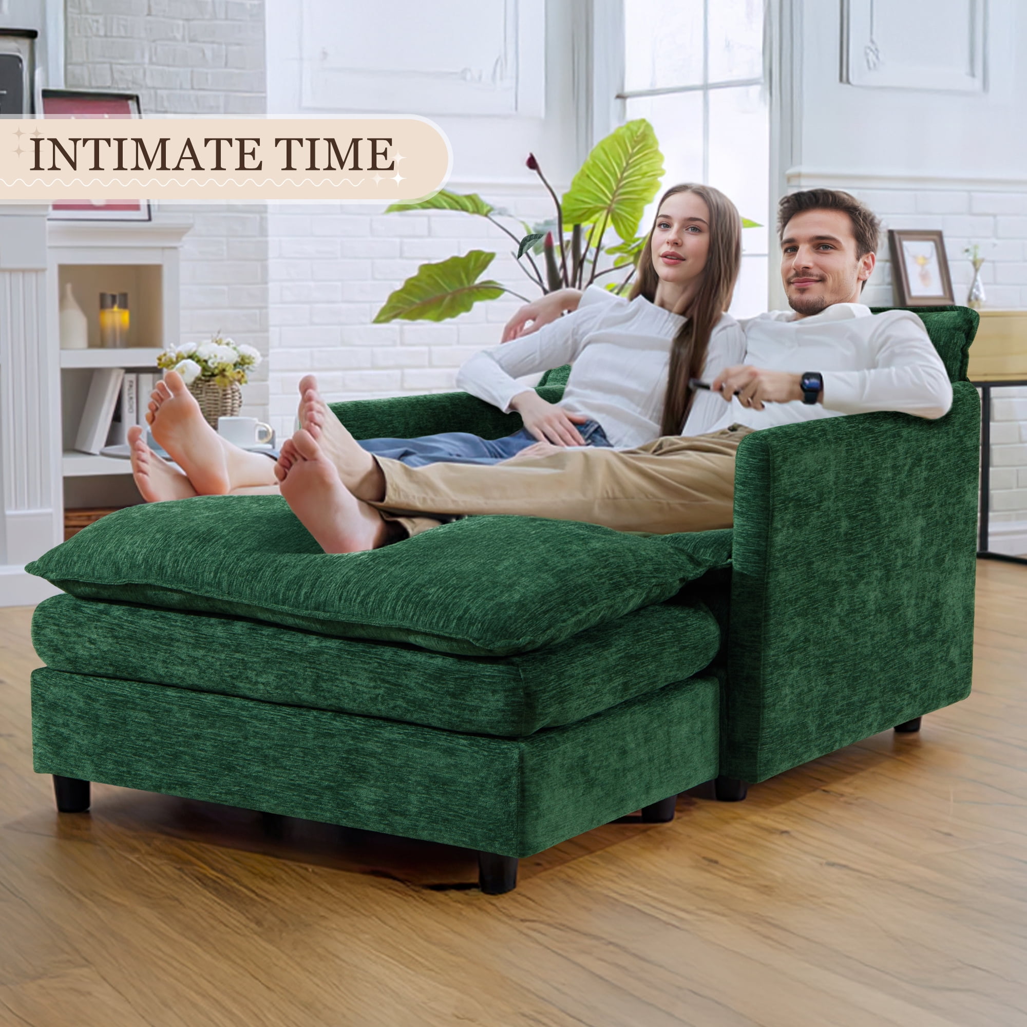 Lunale Oversized Chair with Ottoman, Reading Accent Armchairs for Living Room, Bedroom, Green Chenille