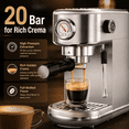 thumbnail image 5 of 20 Bar Espresso Machine with Milk Frother, Steam Wand & Pressure Gauge, Amumu Compact Stainless Steel Coffee Maker for Cappuccino & Latte, Silver, 5 of 9