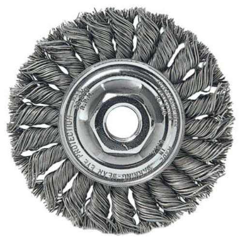 Weiler Standard Twist Knot Wire Wheel, 4 in D x 1/2 W, .014 in Steel, 5/8 in-11 UNC Nut - 1 EA (804-13106)