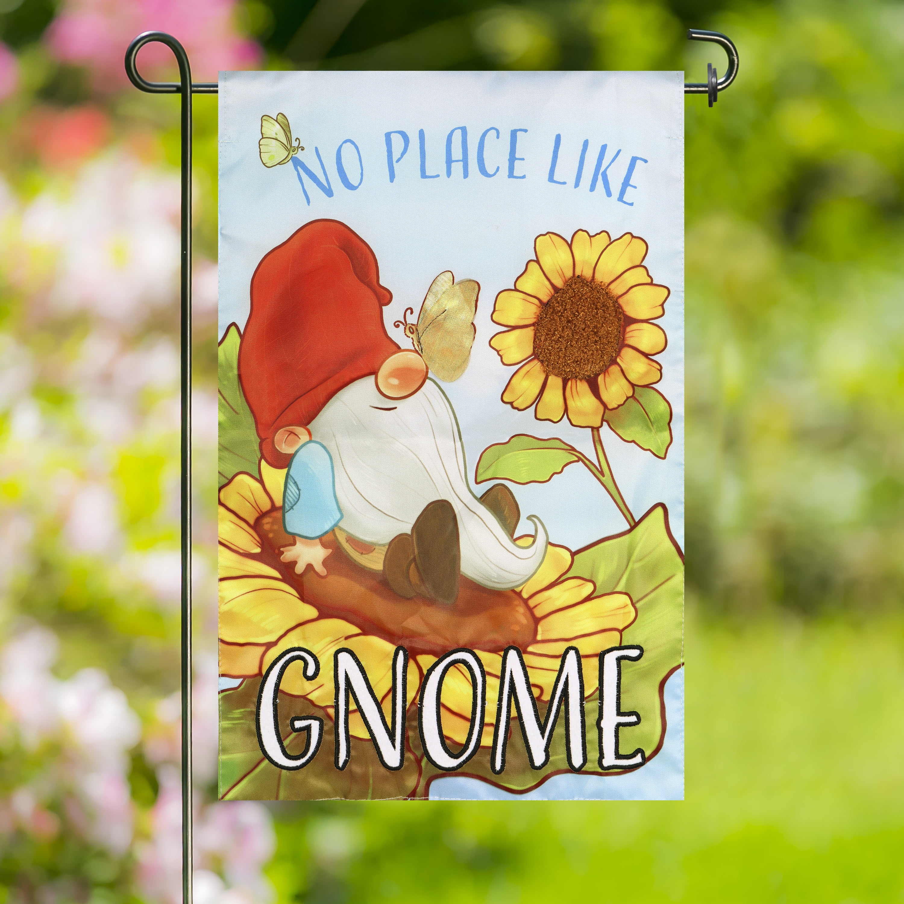 No Place like Gnome Sunflower Yard Flag 11.5in x 18in
