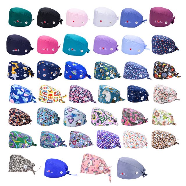 YOPTOP Operating Hats Nurses Gourd-shaped Long-time Service Pure Color Dull Polish Assorted Colors Buttons Christmas Day Bouffant Caps,style7