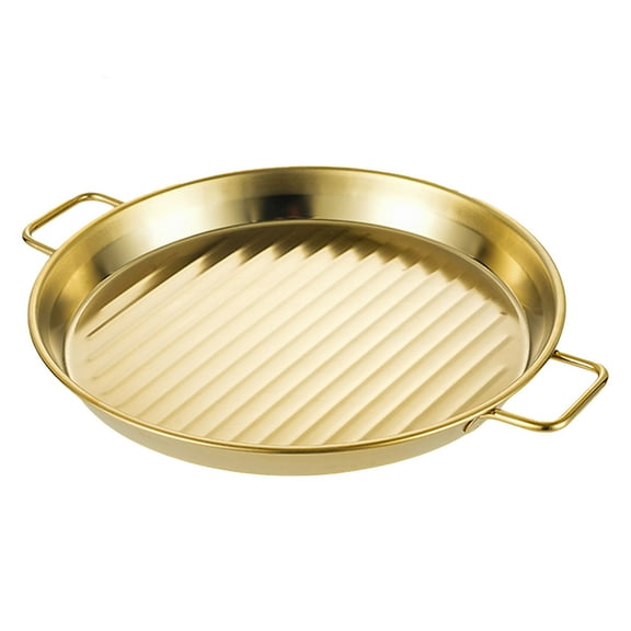 Stainless Steel Round Grill Dish With Handle - Multipurpose Baking Tray for Desserts Breakfast and Potato Chips