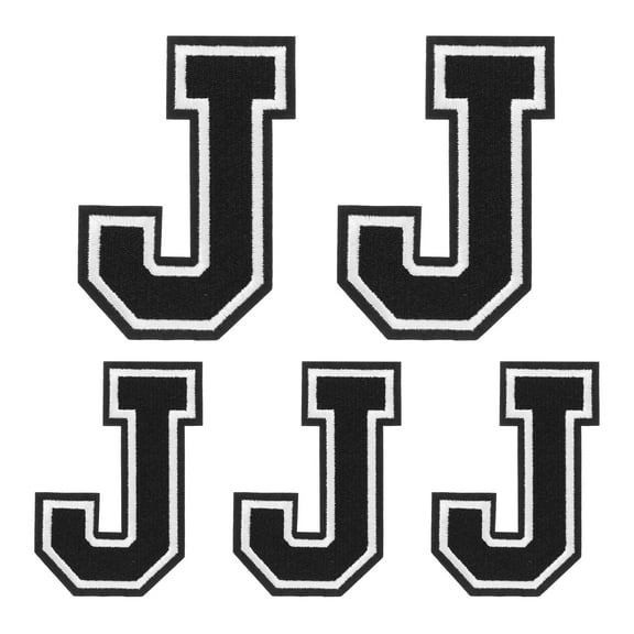 Iron on Letters Patches, 5PCS Alphabet J Iron on Embroidered Patch for Repairing Clothing (4.4"/3.1", Black )