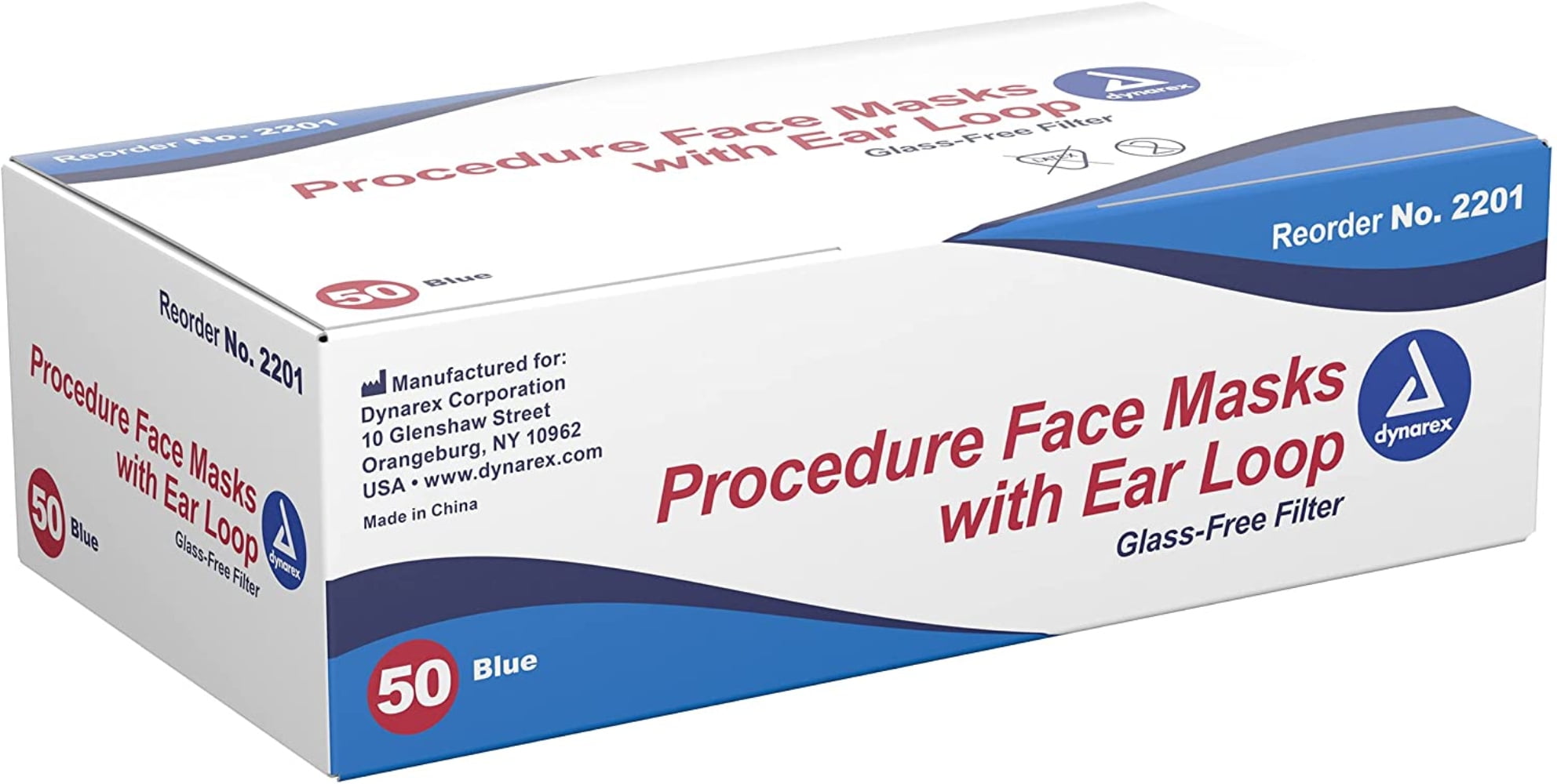 Dynarex Disposable Face Mask with Ear Loops Breathable Blue Medical