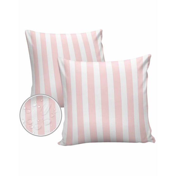 Pack of 2 Outdoor Pillow Covers, Pink and White Striped Geometric Waterproof Square Throw Pillowcase Cushion Decorative Pillow Covers for Couch Patio Tent, 24x24 in
