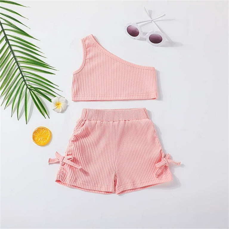 Summer Toddler Girls Sleeveless Ribbed Vest Tops and Shorts Outfit Cute  Teen Girl Outfits (Pink, 6-12 Months)