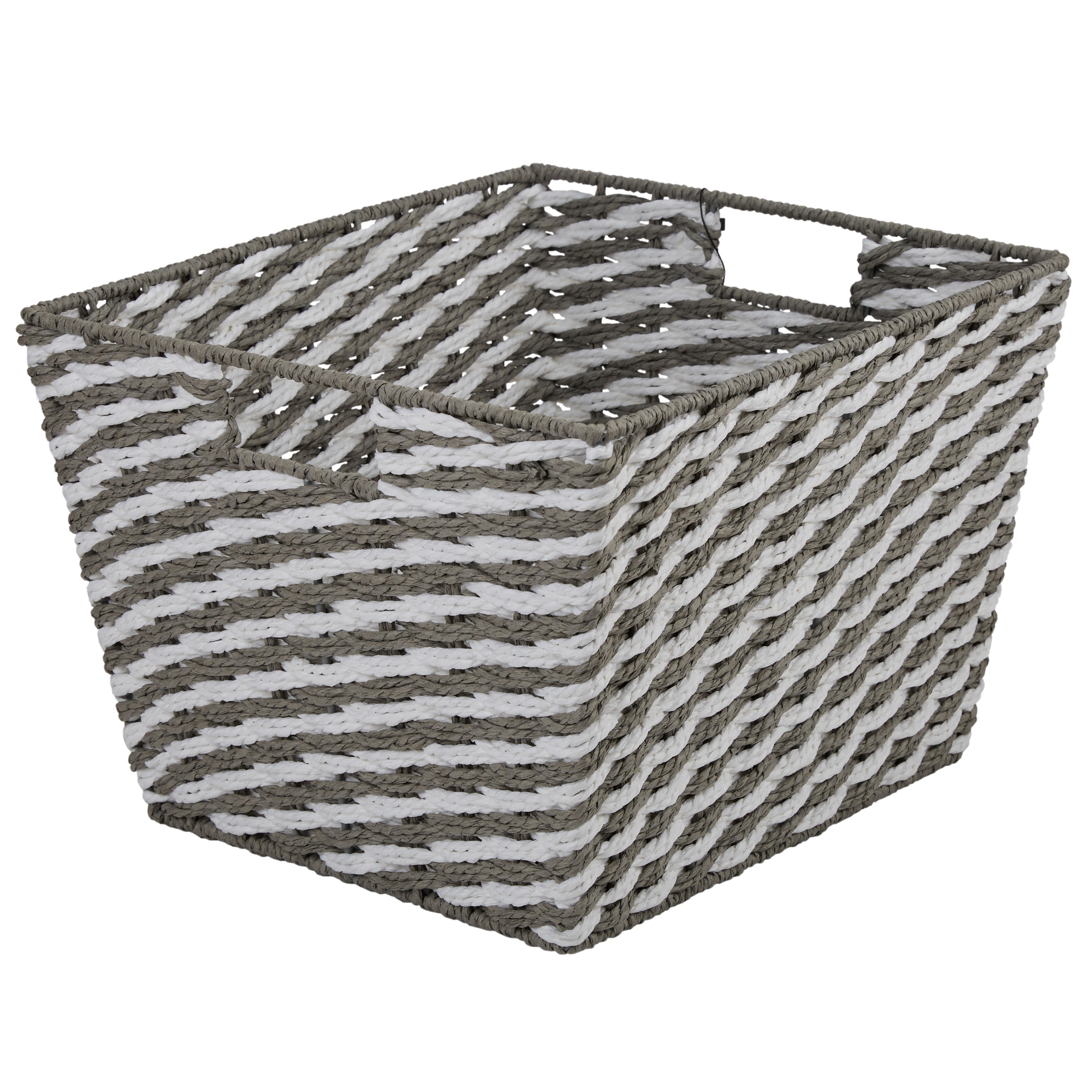 Simplify Medium Striped Woven Basket in Grey