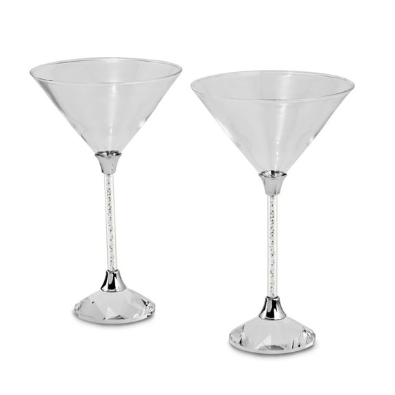 Luxury Giftware by Jere Set of 2 Martini Glasses with Micro Crystal-filled Stems