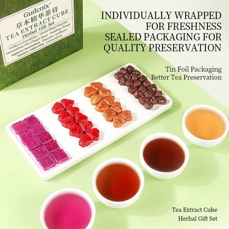 Gudcoix Herbal Tea Extract Cube Gift Set – 4 Flavor Concentrated Tea Cubes for Easy Brewing