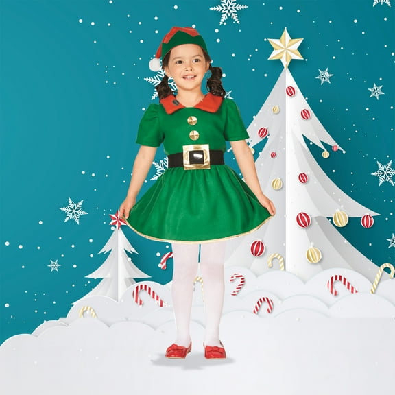 Northlight 28" Green and Red Girl's Elf Christmas Costume - 6-8 Years